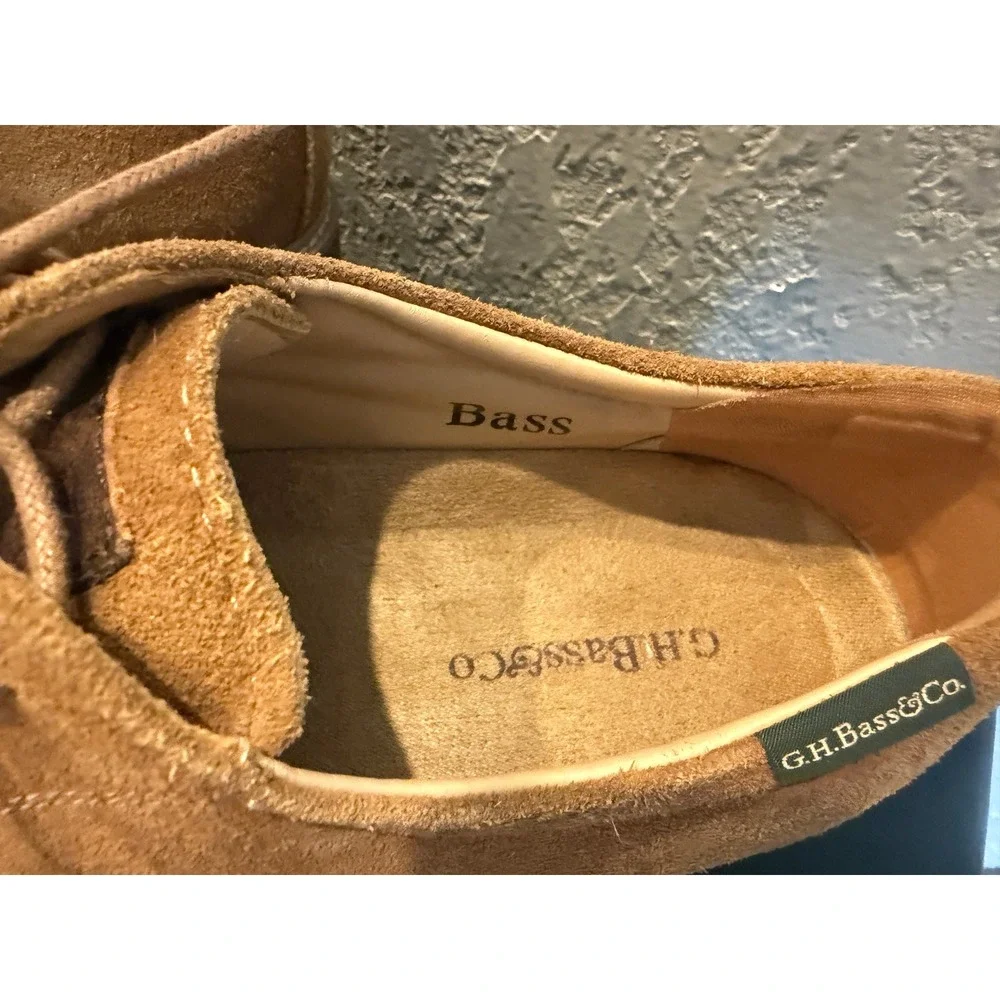 GH Bass and Co Mens Tan Suede Buck Derby Shoes Lace Up Classic Round Toe